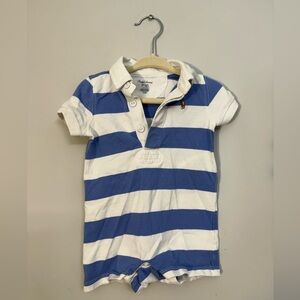 Ralph Lauren Blue and White Striped Polo Romper preppy and classic 6 month